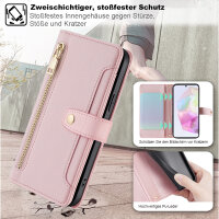 Handykette Samsung Hülle mit Band Handyhülle Kartenfächer PU Leder Umhängetasche Galaxy A35 Rosa