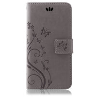 Wiko Handy Tasche Handyhülle Schutz Hülle Blumen Flip Cover Buch Case Etui Wiko Sunny 3 Grau
