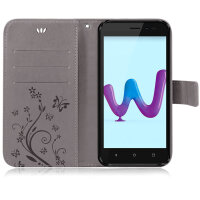 Wiko Handy Tasche Handyhülle Schutz Hülle Blumen Flip Cover Buch Case Etui Wiko Sunny 3 Grau