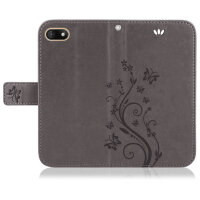 Wiko Handy Tasche Handyhülle Schutz Hülle Blumen Flip Cover Buch Case Etui Wiko Sunny 3 Grau