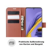 Handy Tasche für Samsung Galaxy A51 SM-A515 Hülle Case Buchhülle Klapphülle TPU PU-Leder Braun