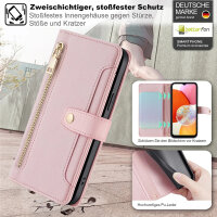Handykette Samsung Hülle mit Band Handyhülle Kartenfächer PU Leder Umhängetasche Galaxy A14 Rosa