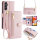 Handykette Samsung Hülle mit Band Handyhülle Kartenfächer PU Leder Umhängetasche Galaxy A14 Rosa