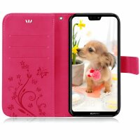 Huawei Handy Tasche Handyhülle Schutz Hülle Blumen Flip Cover Buch Case Etui Huawei P20 Lite Pink