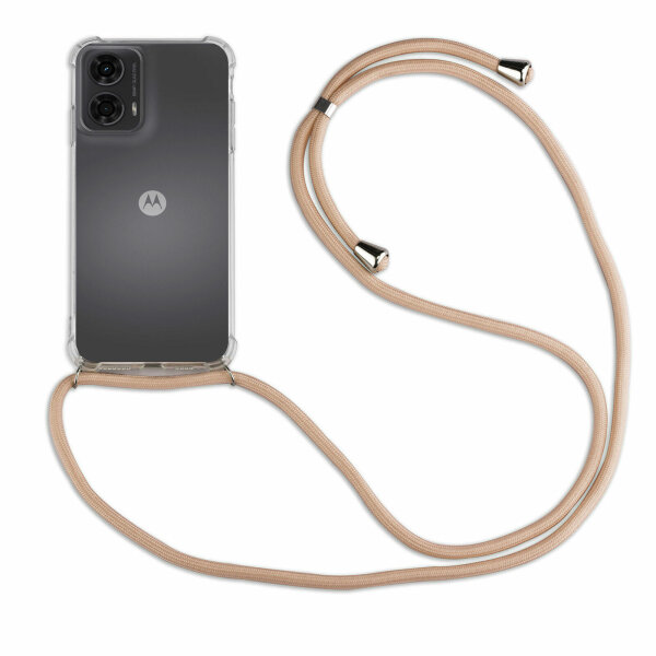Handykette für Motorola Moto G85 Smartphone Halskette Hülle Handyhülle mit Korde Beige / Braun
