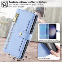 Handykette Samsung Hülle mit Band Handyhülle Kartenfächer PU Leder Umhängetasche Galaxy S23 Ultra Hellblau