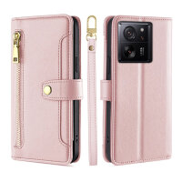 Handykette Xiaomi Hülle mit Band Handyhülle Kartenfächer PU Leder Umhängetasche 13T / 13T Pro Rosa