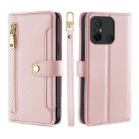 Handykette Xiaomi Hülle mit Band Handyhülle Kartenfächer PU Leder Umhängetasche Redmi 12C Rosa