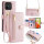 Handykette Xiaomi Hülle mit Band Handyhülle Kartenfächer PU Leder Umhängetasche Redmi 12C Rosa