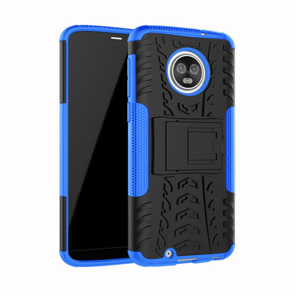 Handy Tasche Lenovo Motorola Panzer Hülle Hybrid Case Cover Schutzhülle Bumper Motorola Moto G6 Blau