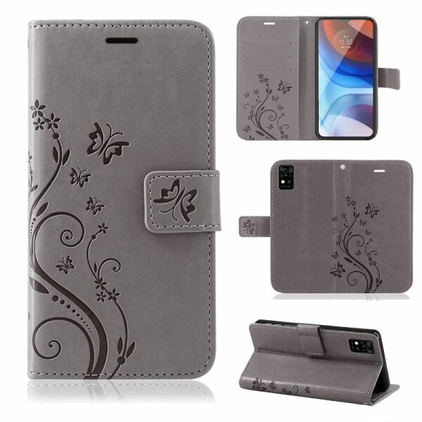 Handy Tasche ZTE Blade Hülle Schutzhülle Klapphülle Flip Case Buchhülle Etui TPU Blade A51 Grau