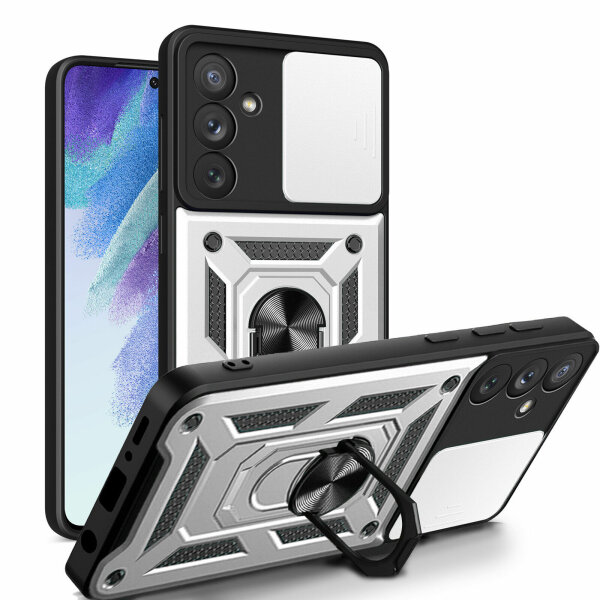 Outdoor Panzer Hülle für Samsung Galaxy A54 5G mit Kameraschutz Ringhalter  Silber