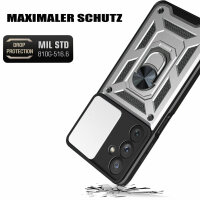 Outdoor Panzer Hülle für Samsung Galaxy A54 5G mit Kameraschutz Ringhalter  Silber