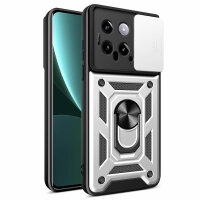 Outdoor Panzer Hülle Xiaomi 14 Handyhülle mit Kameraschutz Ringhalter Backcover Silber