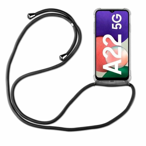 Handykette für Samsung Handyhülle mit Band Schutz Hülle Handy Tasche mit Schnur Samsung Galaxy A22 5G Schwarz