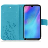 Huawei Handy Tasche Handyhülle Schutz Hülle Blumen Flip Cover Buch Case Etui Huawei P30 Lite Blau