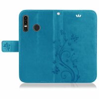 Huawei Handy Tasche Handyhülle Schutz Hülle Blumen Flip Cover Buch Case Etui Huawei P30 Lite Blau