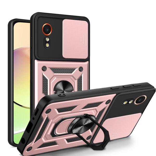 Outdoor Panzer Hülle für Samsung Galaxy Xcover 7 mit Kameraschutz Ringhalter Bumper Rosegold
