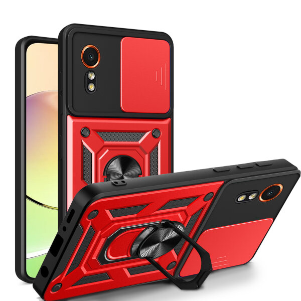 Outdoor Panzer Hülle für Samsung Galaxy Xcover 7 mit Kameraschutz Ringhalter Bumper Rot