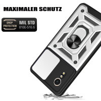 Outdoor Panzer Hülle für Samsung Galaxy Xcover 7 mit Kameraschutz Ringhalter Bumper Silber