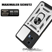 Outdoor Panzer Hülle Motorola Moto G04 G24 E14 Handyhülle mit Kameraschutz Ringhalter Silber