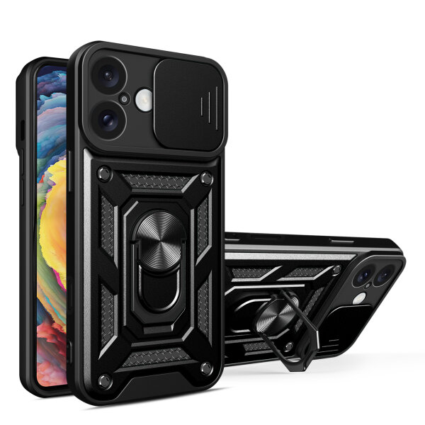 Handyhülle für Apple iPhone 16 – Ring Panzer Case Schwarz