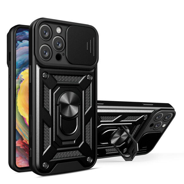 Handyhülle für Apple iPhone 16 Pro – Ring Panzer Case Schwarz