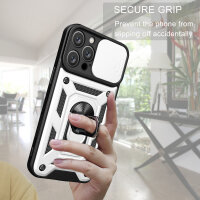 Handyhülle für Apple iPhone 16 Pro – Ring Panzer Case Silber