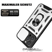 Handyhülle für Apple iPhone 16 Pro – Ring Panzer Case Silber