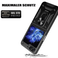 Outdoor Panzer Hülle für Samsung Galaxy Z Flip 6 mit Kameraschutz Ringhalter in Schwarz