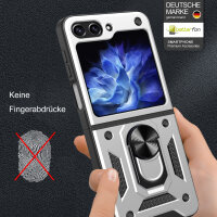 Outdoor Panzer Hülle für Samsung Galaxy Z Flip 6 mit Kameraschutz Ringhalter in Silber
