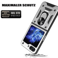 Outdoor Panzer Hülle für Samsung Galaxy Z Flip 6 mit Kameraschutz Ringhalter in Silber