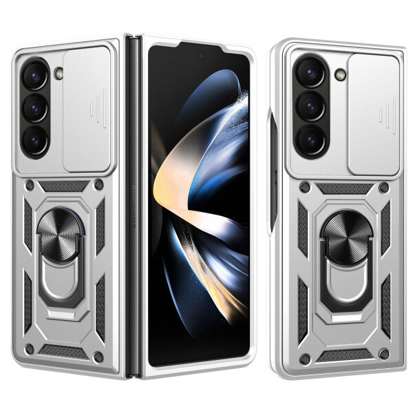 Outdoor Panzer Hülle für Samsung Galaxy Z Fold 6 mit Kameraschutz Ringhalter Silber