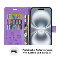 Handyhülle für Apple iPhone 16 – Klapphülle Blume Lila