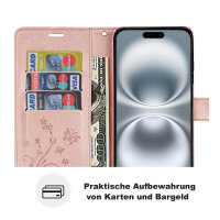 Handyhülle für Apple iPhone 16 – Klapphülle Blume Roségold