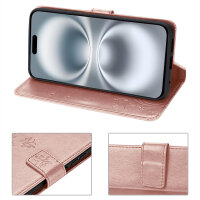 Handyhülle für Apple iPhone 16 – Klapphülle Blume Roségold