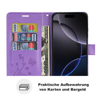 Handyhülle für Apple iPhone 16 Pro – Klapphülle Blume Lila