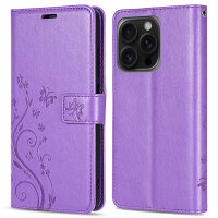 Handyhülle für Apple iPhone 16 Pro – Klapphülle Blume Lila