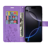 Handyhülle für Apple iPhone 16 Pro – Klapphülle Blume Lila