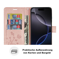 Handyhülle für Apple iPhone 16 Pro – Klapphülle Blume Roségold