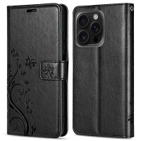 Handyhülle für Apple iPhone 16 Pro – Klapphülle Blume Schwarz