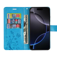 Handyhülle für Apple iPhone 16 Pro – Klapphülle Blume Blau