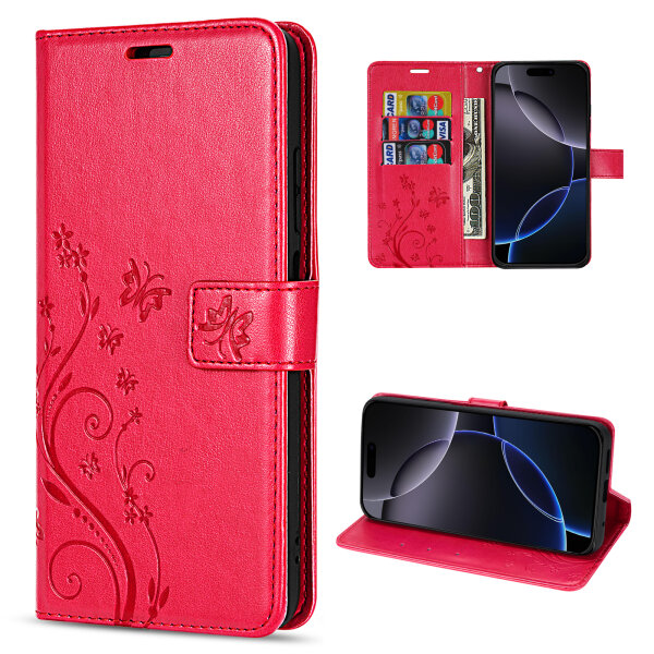 Handyhülle für Apple iPhone 16 Pro – Klapphülle Blume Rot