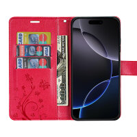 Handyhülle für Apple iPhone 16 Pro – Klapphülle Blume Rot