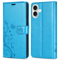 Handyhülle für Apple iPhone 16 Plus – Klapphülle Blume Blau