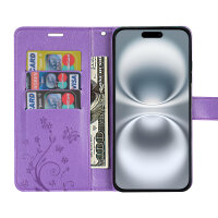 Handyhülle für Apple iPhone 16 Plus – Klapphülle Blume Grau