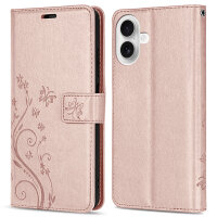 Handyhülle für Apple iPhone 16 Plus – Klapphülle Blume Roségold