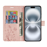 Handyhülle für Apple iPhone 16 Plus – Klapphülle Blume Roségold