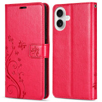 Handyhülle für Apple iPhone 16 Plus – Klapphülle Blume Rot