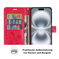 Handyhülle für Apple iPhone 16 Plus – Klapphülle Blume Rot